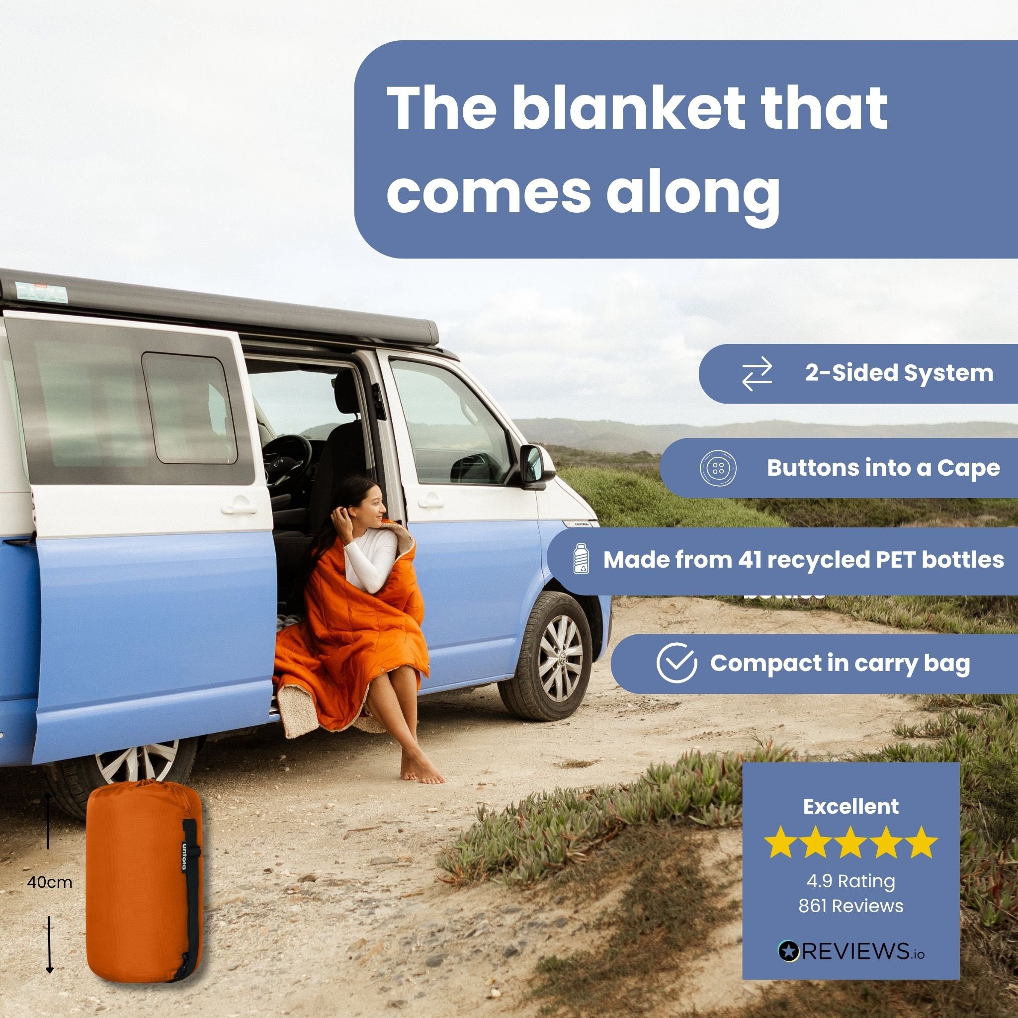 Outdoor blanket soft, large & recycled