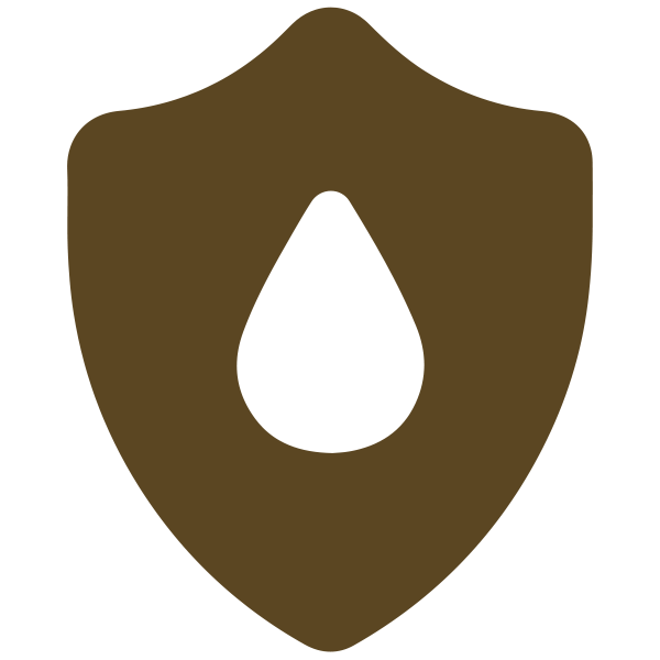 brown pictogram showing a drop of water on a shield